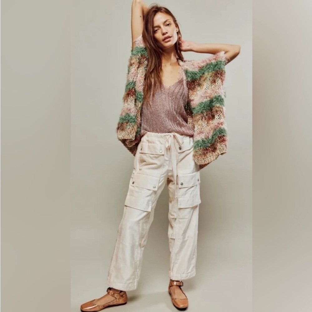 Free People Fairytale Knit Cardigan Shrug Oversize OS Pink Fuzzy Kimono